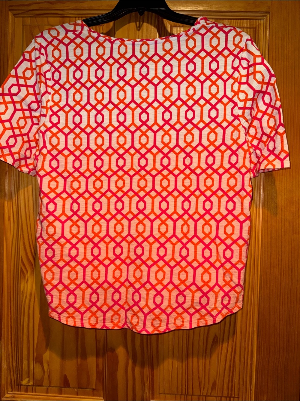 Chico's Size 3/ Size 16 Pink & Orange Geometric Short Sleeve Tee - Picture 2 of 3